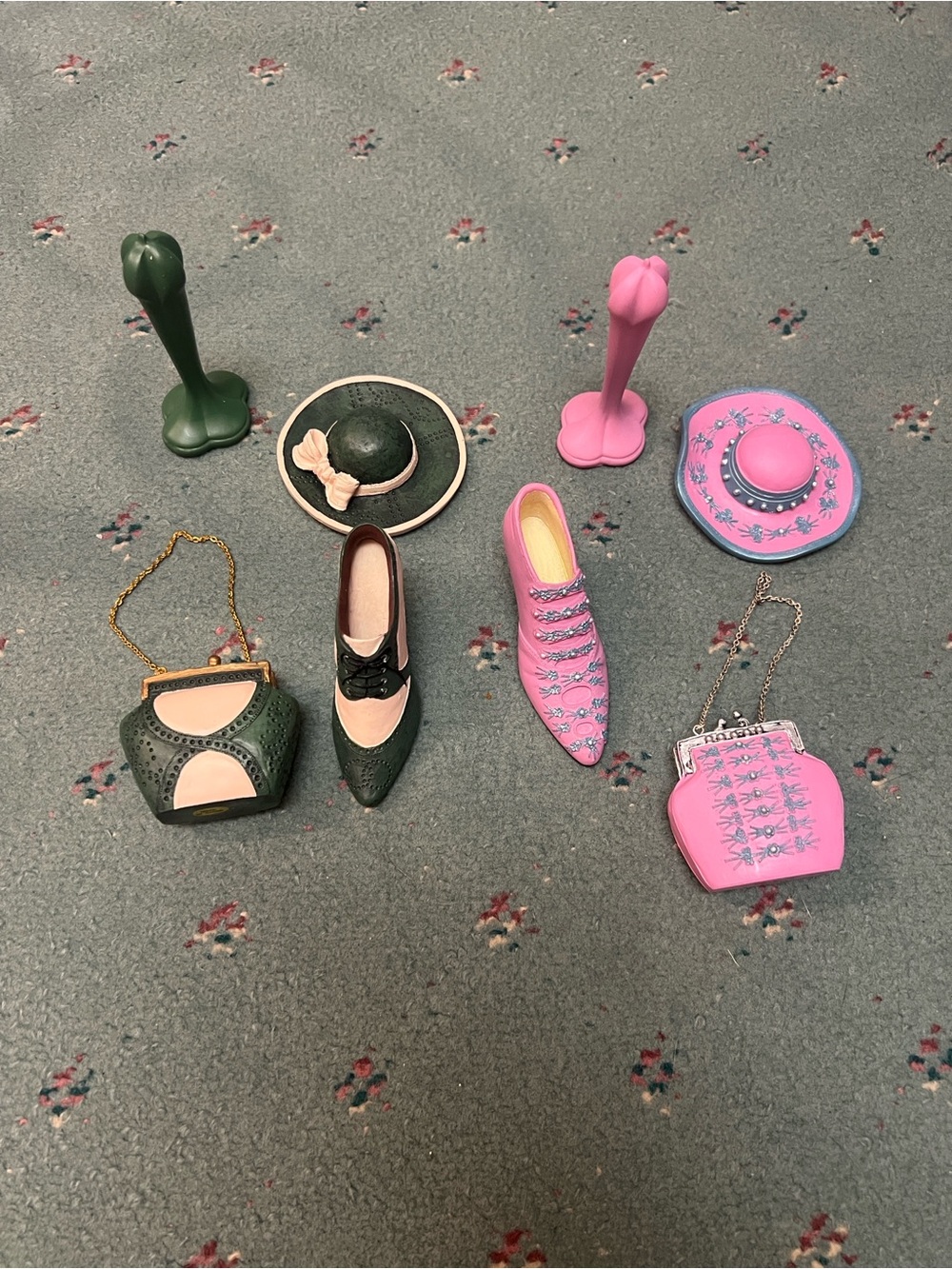 Decorative Accessories Set — Green & Pink Hats, Shoes & Purses